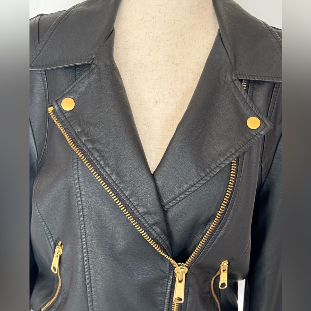 Free People Black PU Leather Jacket with Gold Accents - Picture 4 of 10